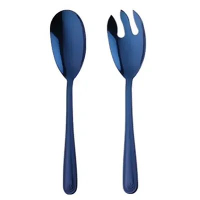 Stainless Steel Gold Salad Spoons Fork Cutlery Set Large Mixing Food Server Pasta Utensils Dinnerwar Kitchen Tableware Kit: Blue
