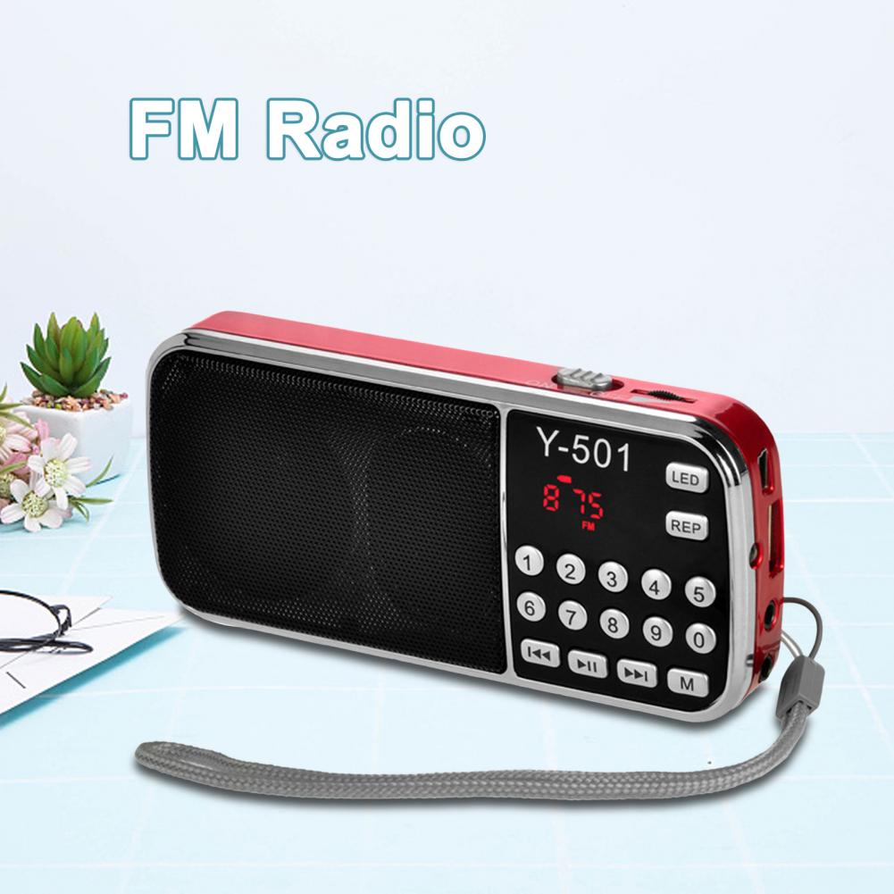 Mini Portable Y-501 FM Radio Digital Support TF Card USB AUX Portable LED Flashlight Audio Music Player Speaker for Mobile Phone