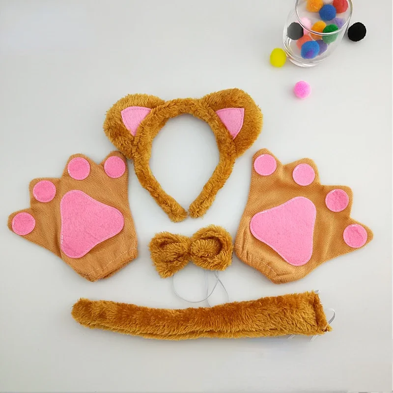 Diadema con orejas de gato con lentejuelas, falda tutú, pajarita, cola, conjunto de disfraz de Cosplay para Festival de Halloween, accesorio de uso diario: Lavanda
