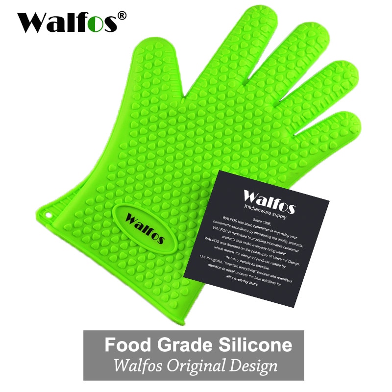 Walfos silikone ovn køkkenhandske varmebestandig tyk madlavning bbq grill handske ovn luffer køkken gadgets køkken tilbehør: Grøn