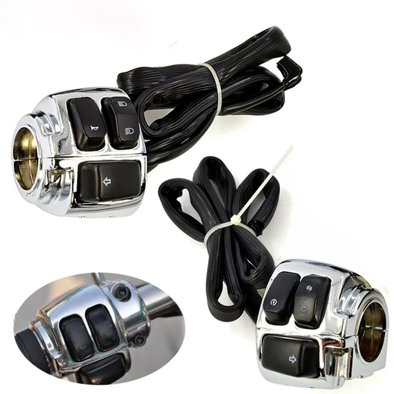 Motorcycle 25mm Handlebar Control Switch Horn Turn Signal Headlight Electric Start Switch Connector Push Button Switch Assembly