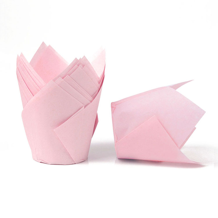 50 stk avisstil cupcake liner bagningskop til bryllupsfest caissettes tulipan muffin cupcake papir kop olietæt kageindpakning: Gul