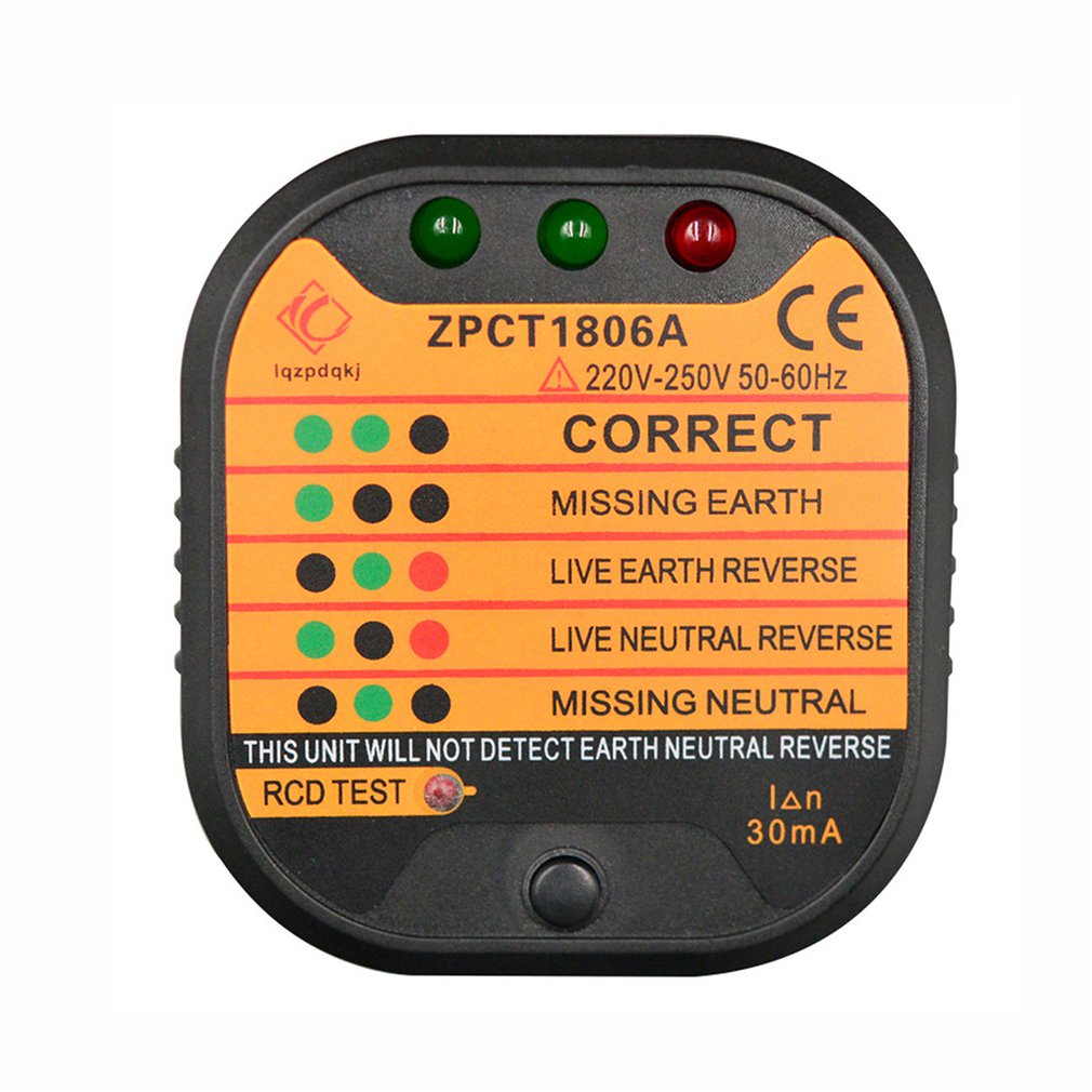 ZPCT1806C Outlet Socket Tester Circuit Polarity Voltage Plug Breaker US Ground Zero Line Switch Safety Electroscope: Default Title