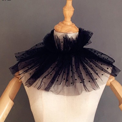 Écharpe portefeuille noire rétro gothique pour femmes, robe blanche à col haut, veste châle en Tulle doux, cape boléro avec manches détachables,: Neck Black
