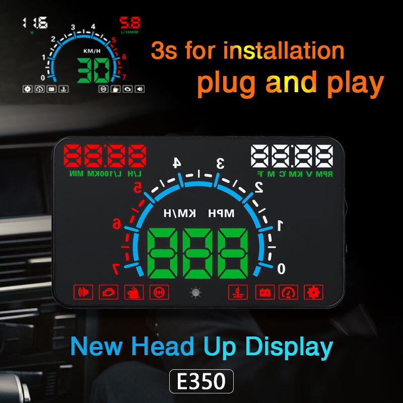 E350 5.8 Inch Car Head Up Display Windsn Projector OBD2 Car Driving Data Speeding Warning MPH Fuel Speeeter