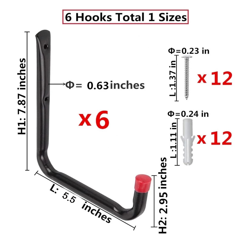 6Pcs Large Heavy Duty Storage Hanging Hooks Home Garage Bike Ladder Wall Mounted Brackets Hook Durable Ganchos para colgar