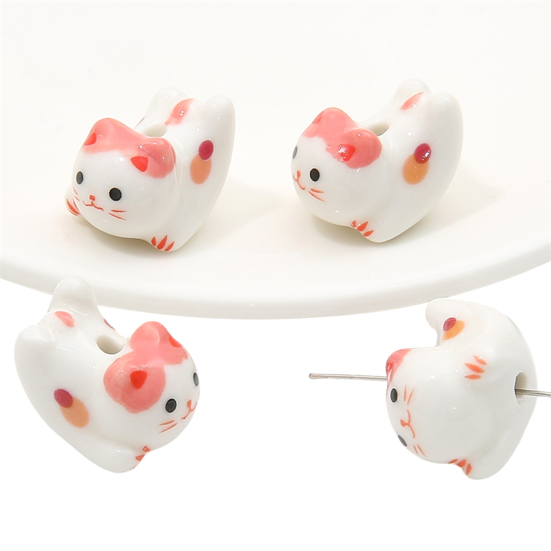 Cuentas de cerámica pintadas a mano de animales de dibujos animados multicolor para la fabricación de joyas, pulseras hechas a mano, accesorios de manualidades de collar, 1Pc: YELLOW