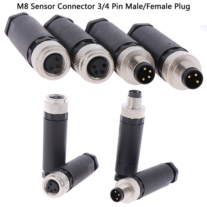 1Pc M8 3pin 4 Pin Sensor Connector Waterdichte Mannelijke & Vrouwelijke Plug Rechte Hoek Schroefdraad Koppeling