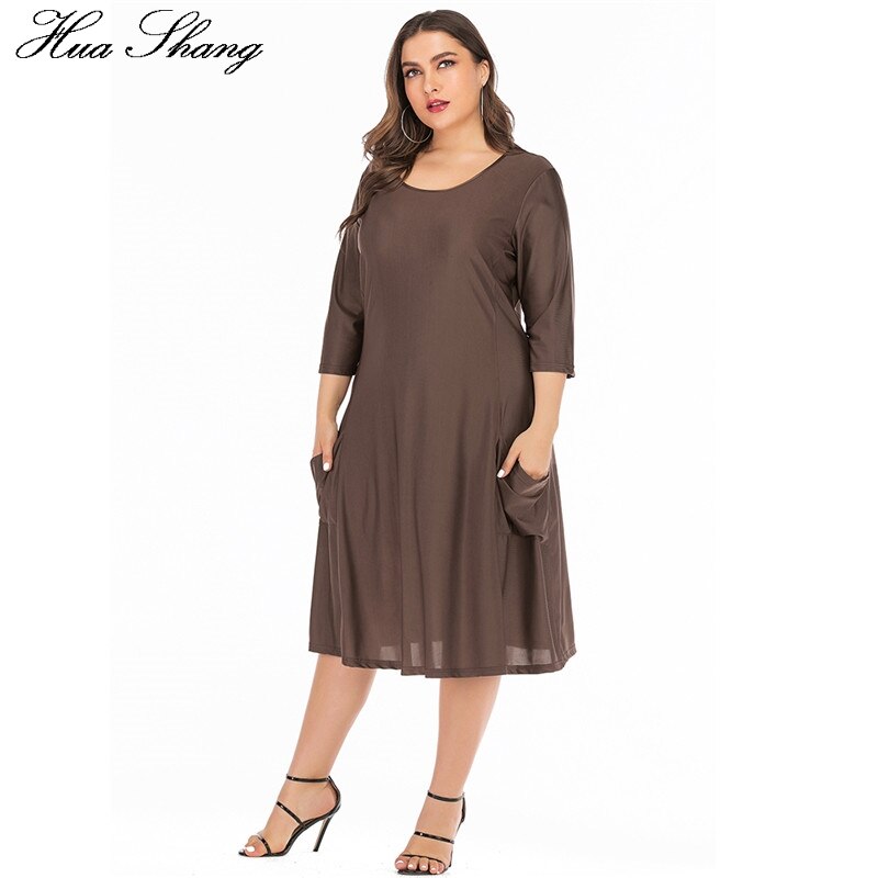 5xl 6xl plus size løs oversize kjole kvinder sommer o-hals trekvart ærmer solid afslappet kjole lommer dame tunika kjoler