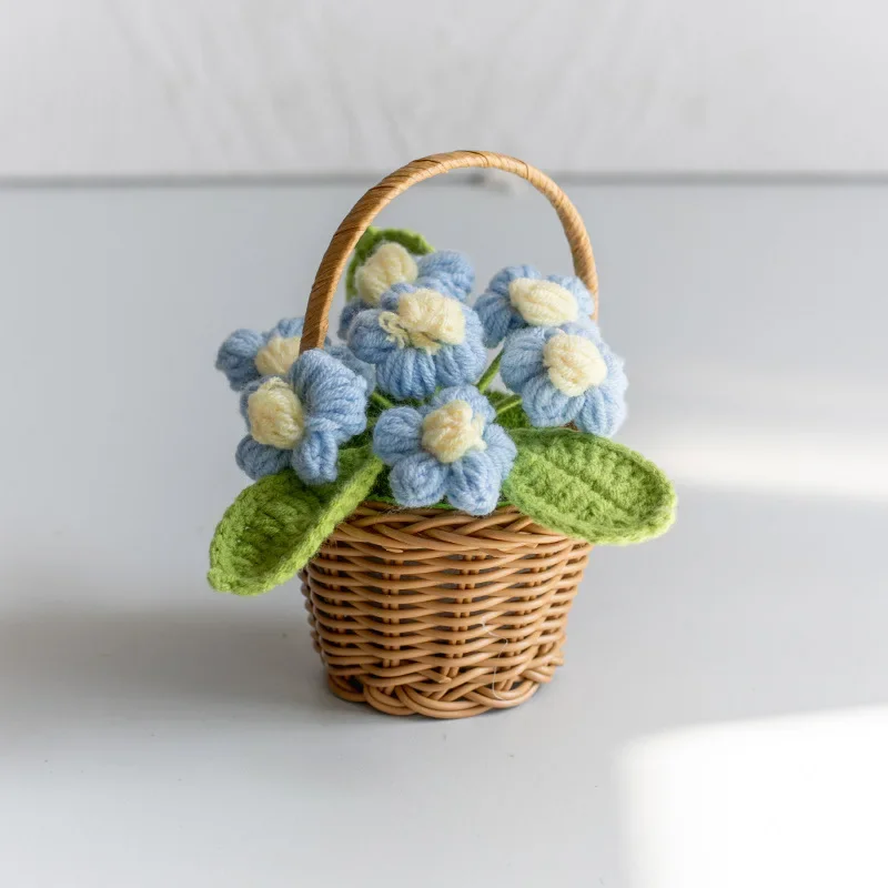 knitted Flower Potted Crochet Flowers Cute Hand Woven Plant Finished Woven Flowers Office Home Decor: GRAY