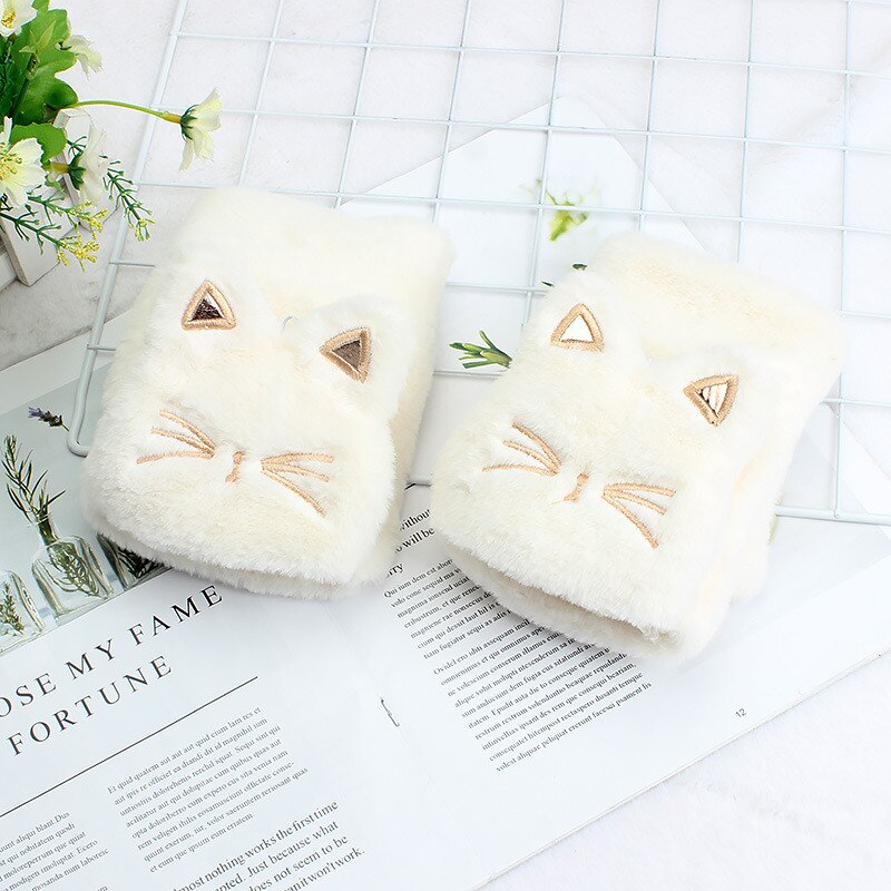 Kinder Mädchen Halbe Finger Flip Fäustlinge Plüsch Dicken Fahren Handschuhe Nette Katze Touchscreen Handschuhe für Mädchen Winter Warme Handschuhe: 2-White