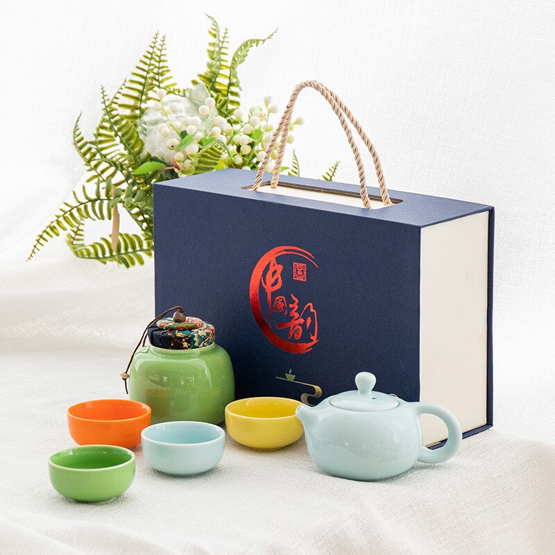 6Pcs/Set Chinese Ceramic Tea Set With Tea Caddy Traditional Teacups Suitable for With Exquisite Box Packaging Drinkware: Style I