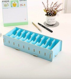 DIY Bamboo Wooden Bussiness Card holder Stationery Memo Note Holder Storage box: blue