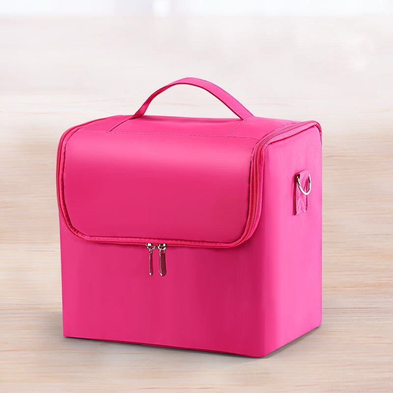 large capacity Make up bag multi-layer manicure hairdressing embroidery tool kit cosmetics storage case toiletry bag: Hot Pink