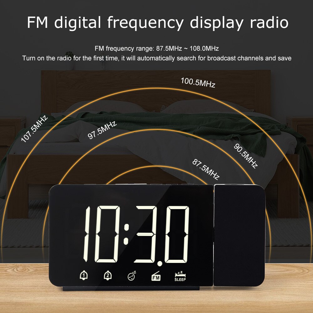 Horloge de Table avec réveil | Horloge numérique électronique de bureau, fonction de Snooze, Radio FM, pression sonore avec Projection d'heure