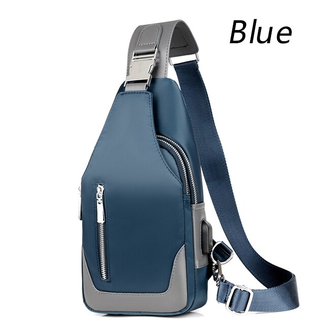 Men's Messenger bag shoulder Oxford cloth Chest Bags Crossbody Casual messenger bags Man USB charging Multifunction Handbag: Blue