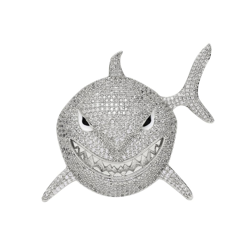 Glacé grande taille 6IX9INE requin pendentif 2 couleurs AAA Zircon collier pour hommes femmes Hip hop bijoux