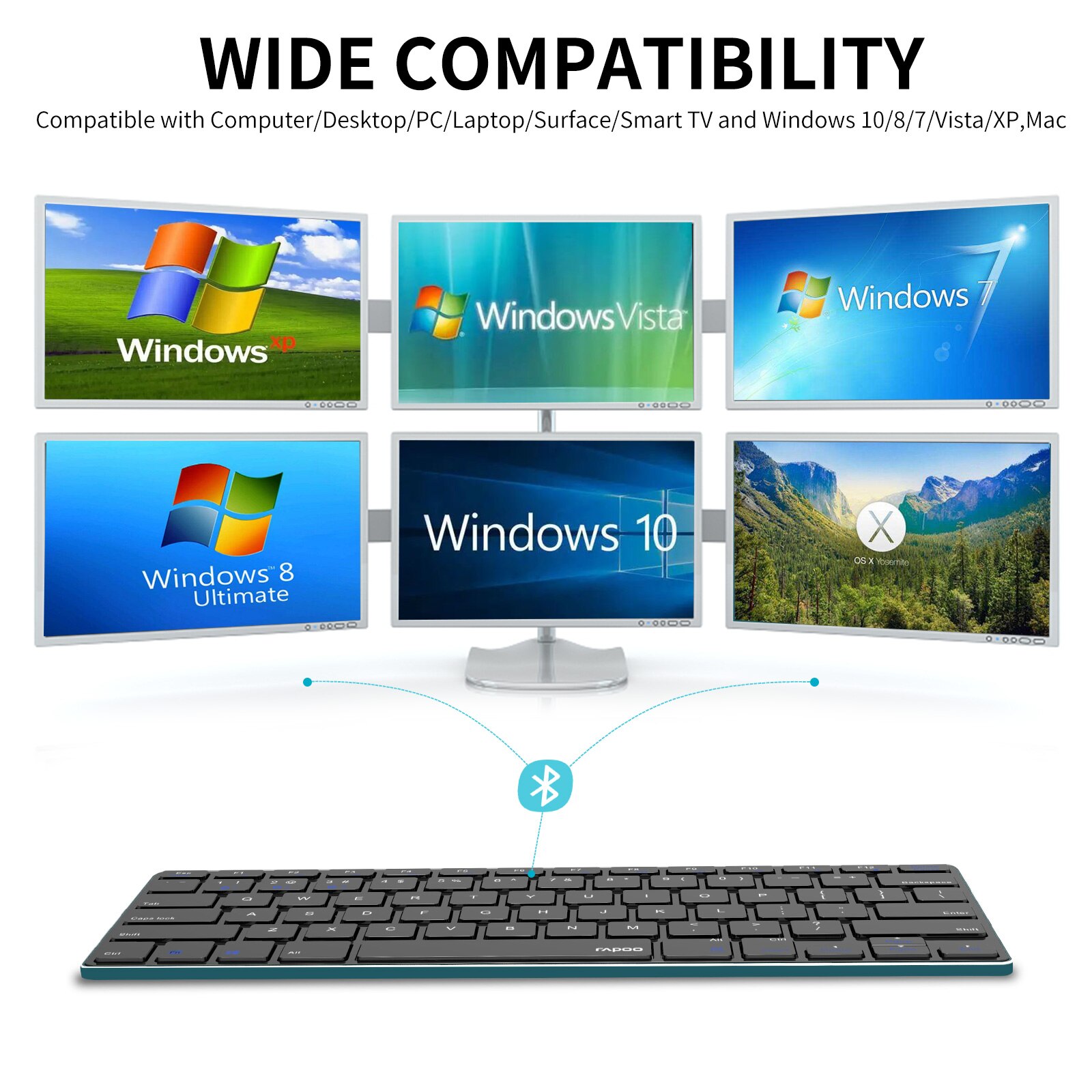 Rapoo E6080 Oplaadbare Multi-Apparaat Bluetooth Toetsenbord Ultra-Slim 5.6Mm Windows, Chrome Os, Android, ipad, Iphone Compatibel