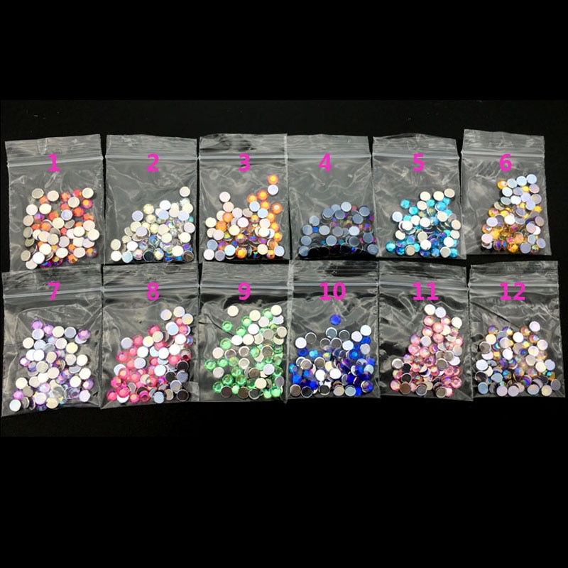 12 Kleuren/Set 5 Mm Diy 3D Acryl Crystal Rhinestones Nail Decoratie Ronde Kleurrijke Glitters Nail Art Decorations