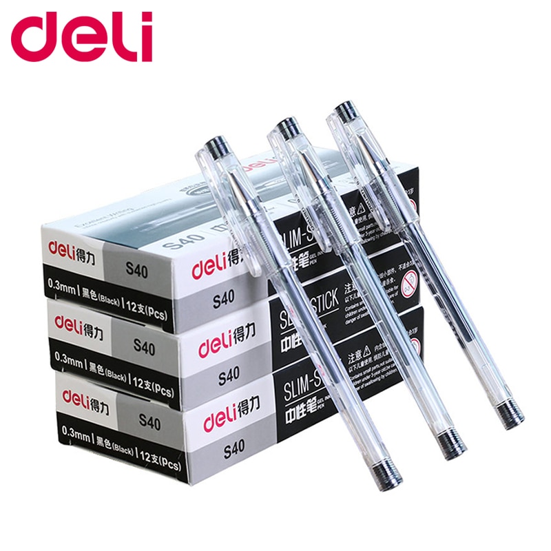Deli caneta em gel 0.3mm, caneta gel preta de alta qualidade para material de escritório e escritório, 3 peças recarga de recargas