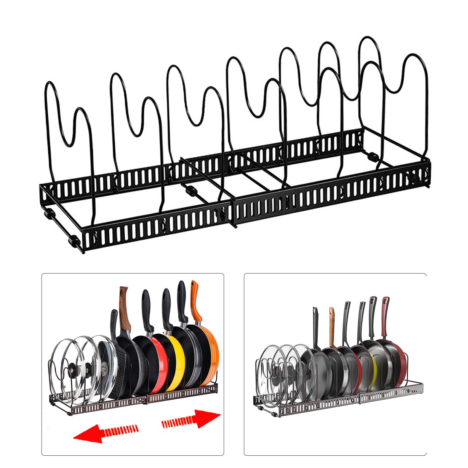 Pan Organizer Expandable Cookware Multi-Function with 2 DIY Methods Pot Rack Holder U-Shape for Kitchen Cabinet Plate Counter