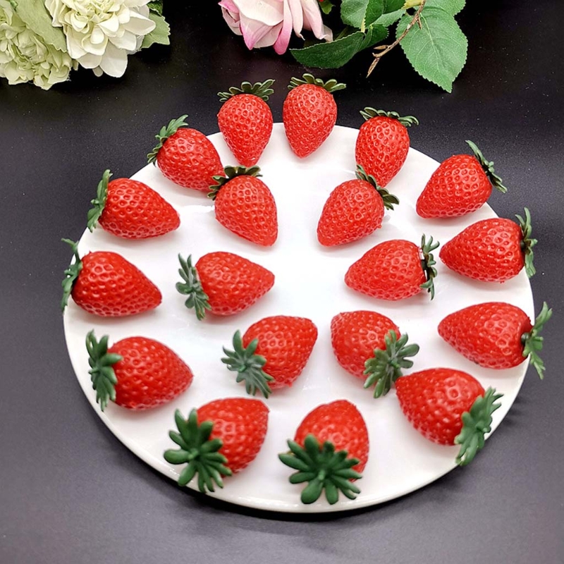 6pc Artificial Strawberry Lifelike Fruit Realistic Plastic Simulation Strawberry