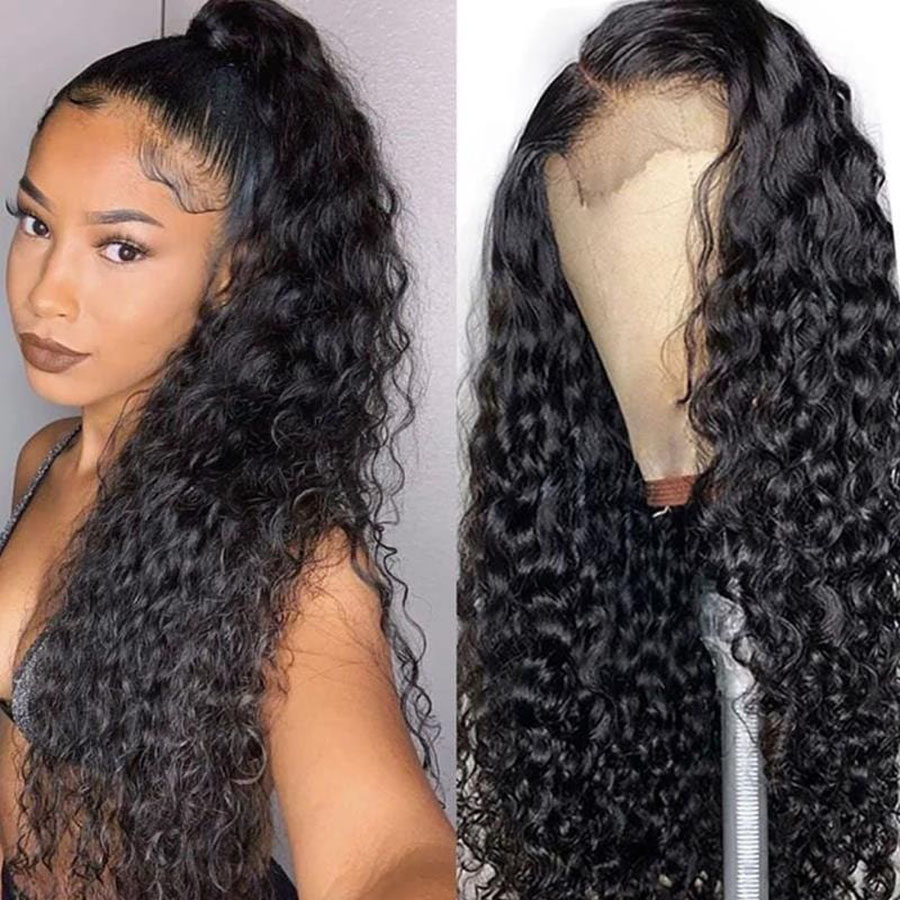 Peluca con malla frontal sintética rizada para mujeres negras, Color negro, 180%, fibra resistente al calor, Pelo Rizado largo, uso diario
