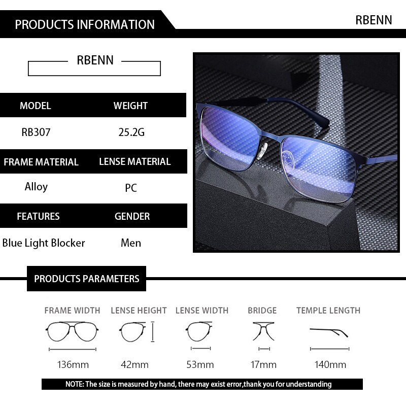 RBENN gafas de ordenador de negocios para hombres, gafas de bloqueo de luz azul de para hombres, gafas de juego Anti luz azul UV400