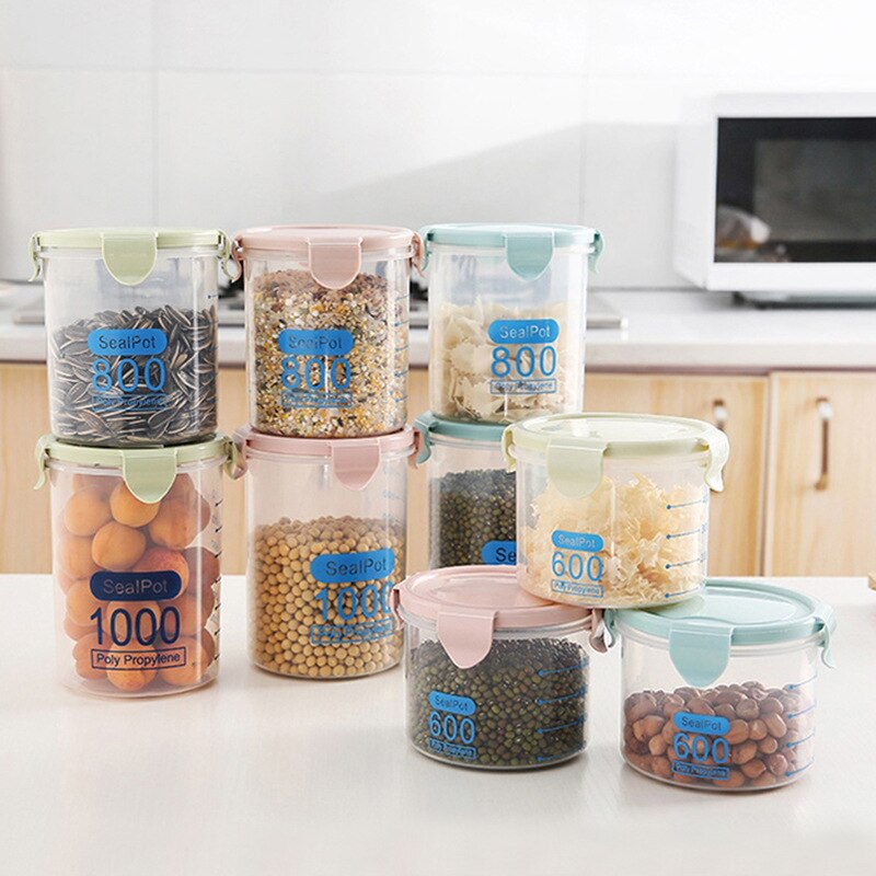 Plastic Buckle Sealed Jars Food Containers Nuts Snack Dry Goods Storage Tank Refrigerator Kitchen Storage Box With Scale