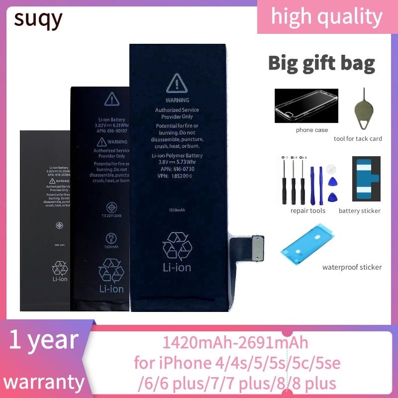 Suqy for Apple Iphone 6 6 s 7 8 Battery Original 0 Cycle for Iphone 4 4s 5 5s 5c Se 6 Plus 6s Plus 7 Plus 8 Plus Bateria Phones