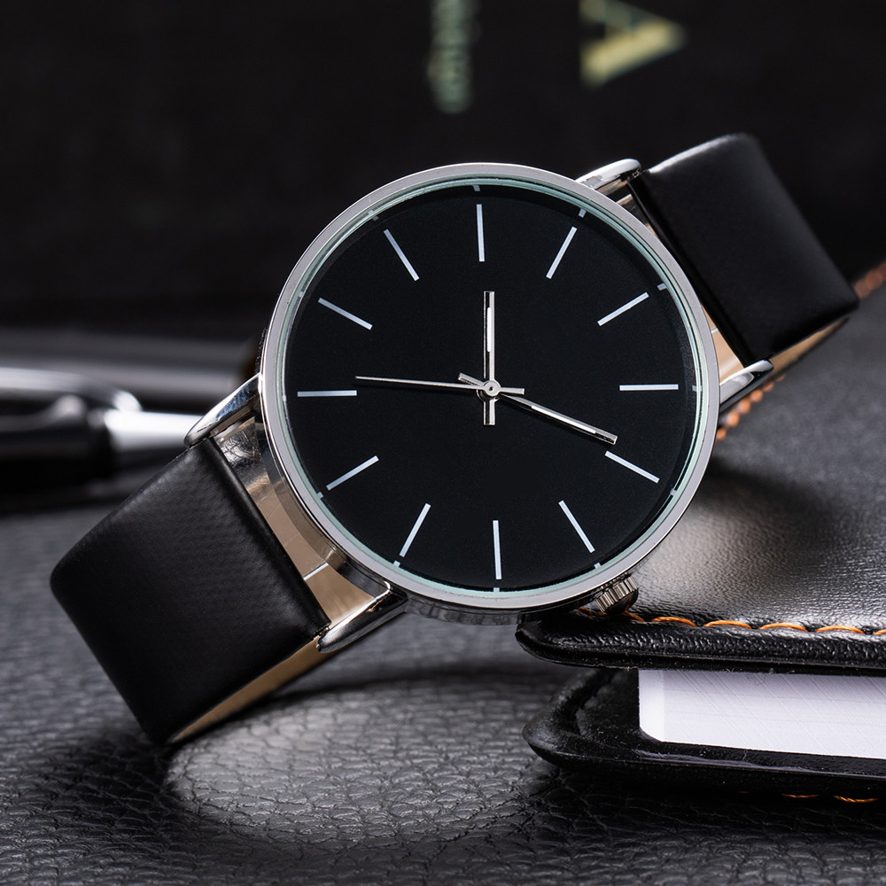 Luksusmærke herreure metal rund urskive analog quartz armbåndsur til mænd og kvinder læderrem afslappet enkelt herreur