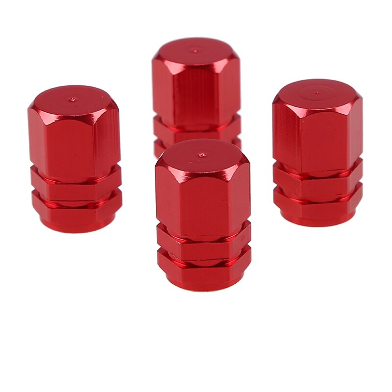 4 sztuka/zestaw wentyl opony samochodowej nakrętki na wentyle opon powietrza pokrywa zaworu aluminium uniwersalny hermetyczne 7-kolory „ w kształcie sześciokąta”: czerwony