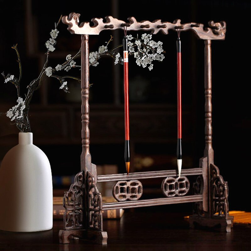 Solid Rose Hout Grote-size Kalligrafieborstel Houder Antieke Stijl Traditionele Schilderen Schrijven Pen Houder Wenge Borstel Rack