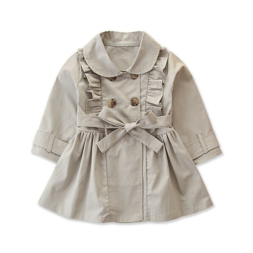 Småbarn tjej bandage fritidsjacka vindjacka klänning kappa longoutwear set höst vinter 2-7 år: Beige / 3t