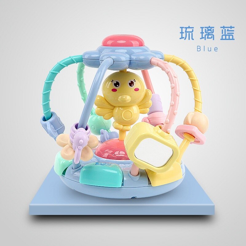 Baby beaded legetøj 6-12 måneder musik lyd vokal legetøj børn tidlig uddannelse kvinde baby dreng 0-1-2-3 år gammel kan bide tyggegummi: Blå