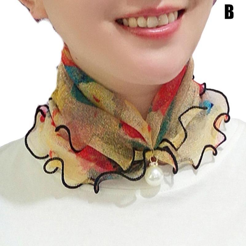 Pearl Lace Variety Scarf For Women Lady Silk Chiffon Scarf Lace Hair Variety Pearl Neck Bandana Scarves: B