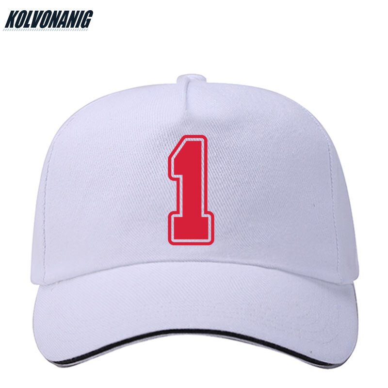 KOLVONANIG-gorra de béisbol con estampado para hombre y mujer, gorro de béisbol con estampado de número 1, Snapback de algodón, ajustable, Hip Hop, novedad de verano,: White 02