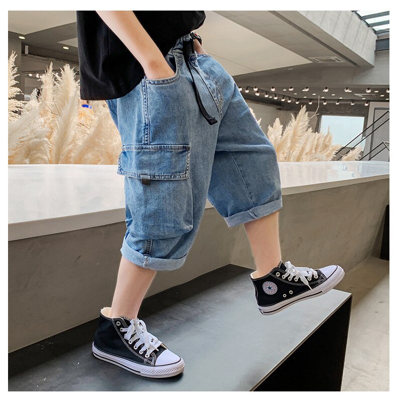 Store drenge denim shorts sommer mellemskole børn afslappet cargo cowboy korte jeans bukser teenage tøj 8 9 13 14 15 16