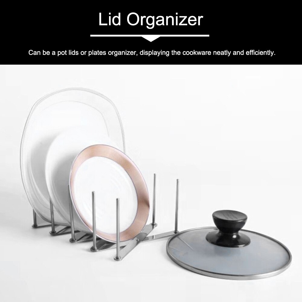 Kitchen Organizer Pot Lid Rack Extended Stainless Steel Spoon Plate Holder Shelf Cooking Dish Tray Stand Accessories Storage