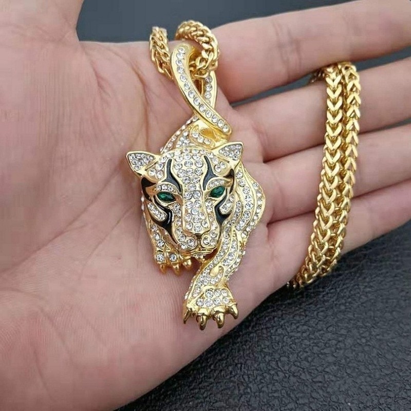 Køligt grønt øje metal tiger vedhæng halskæde til mænd dyre stil smykker