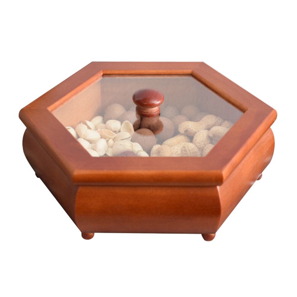 Wooden Dried Fruit Box Home Party Kitchen Snack Storage Container Desktop Sectional Tray With Lid Multifunction Serving Candy