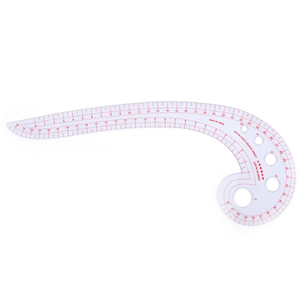 Costura en espiral de regla curvada francesa transparente de plástico largo de 11,8 "asequible con forma de Comma