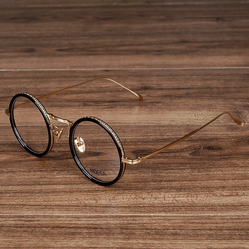 Nossa kvinnor & herr runda glasögon kvinnliga transparenta glasögon vintage rosa guld optiska glasögon ramar: Ljus svart
