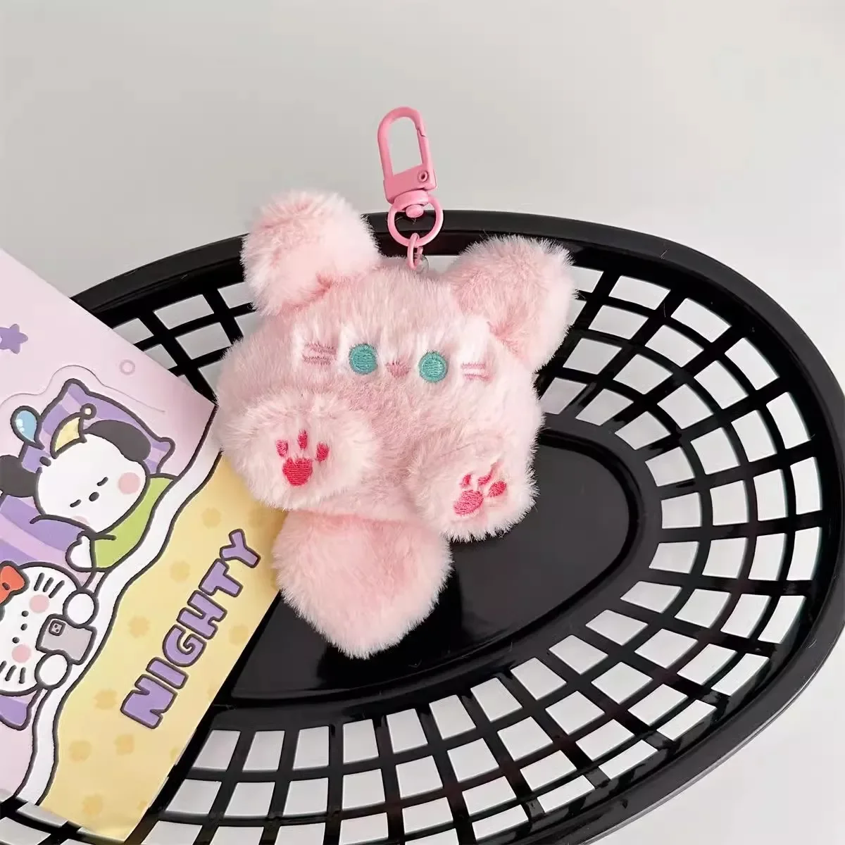 2 stks Kawaii Zachte Pluche Kat Pop Hanger Sleutelhanger Rugzak Pop Sleutelhanger Paar Tas Sleutelhanger Creatieve Pluizige Grappige Decoratieve: green