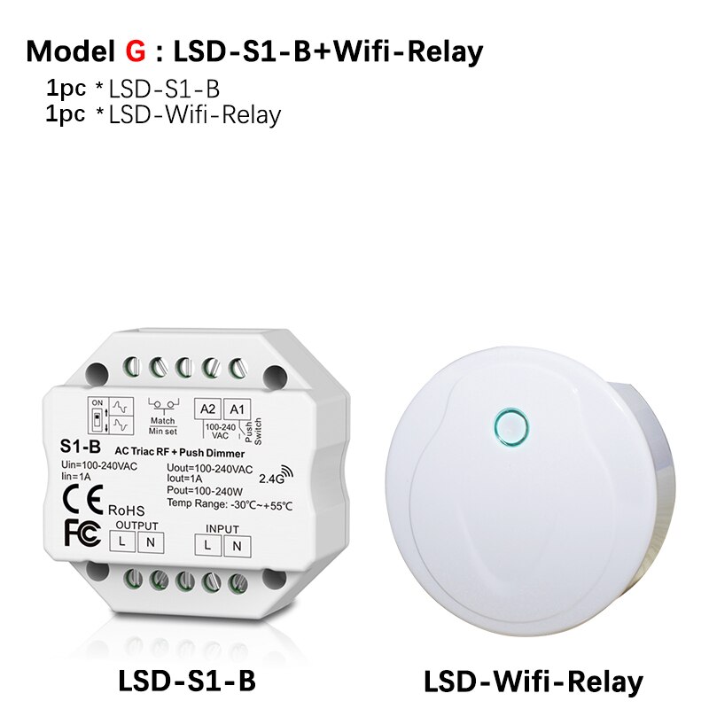 Dimmer led 220v 230v 110v ac triac trådlös wifi rf dimbar tryckströmbrytare med 2.4g dimmerknappar för led lampa  s1- b: Modell g