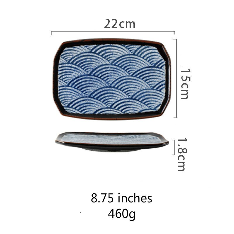 4 Style Wave Plates Retro Ceramic Tableware Sushi Dish Sea Wave Cuisine Steak Barbecue Platter Fish-shaped Star Anise: 8.75 inches