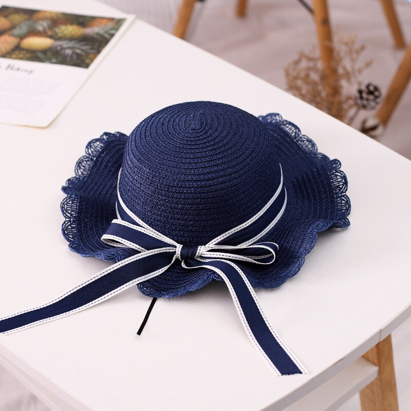 REYI001 summer kids girl casual straw hat Baby children Breathable Floppy large brim ribbon bowknot sun hat panama gorros: 004