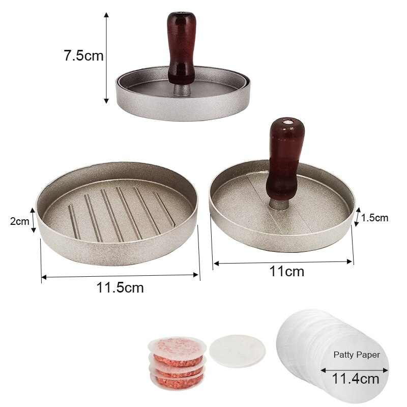 Non-stick Burger Druk Aluminium Hamburger Mold Maker Met 100 Papers Voor Bbq Grill