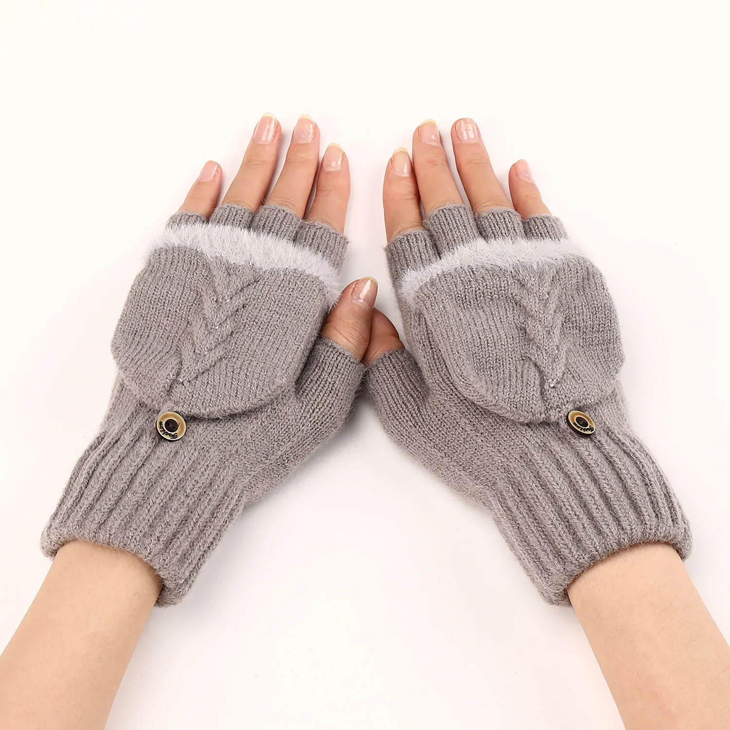Gants en laine sans doigts pour femmes, tricotés, sans doigts exposés, épais, mitaines chaudes et épaisses pour l'hiver: WHITE