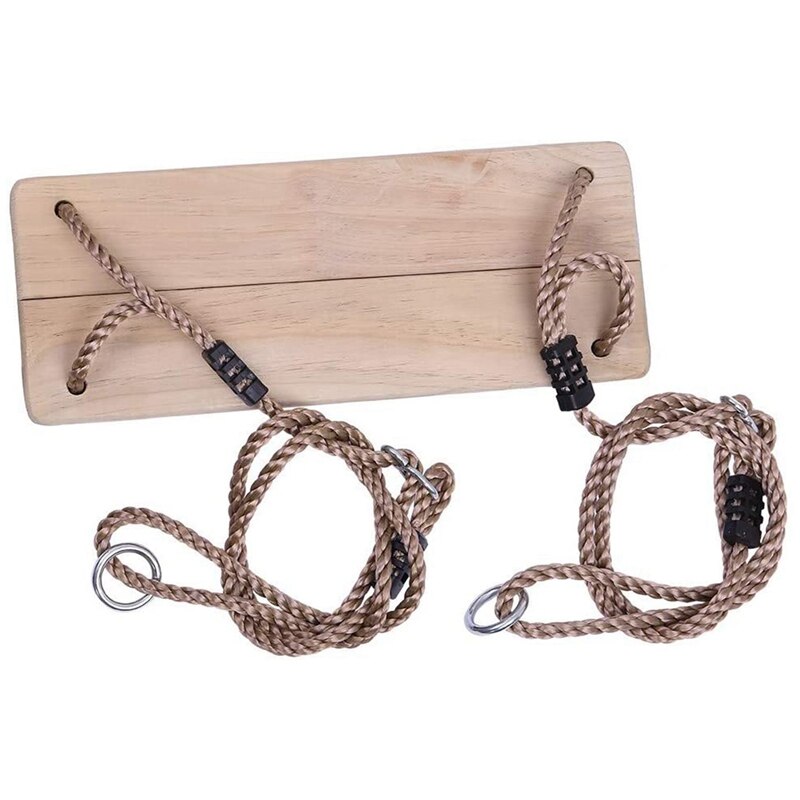 Wooden Swing Hanging Tree Swing, Wooden Swing Seat, Adjustable Swing Set for Indoor and Outdoor Playground Backyard